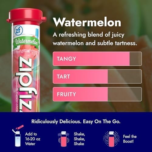 Image of Zipfizz Daily Energy Drink Powder, Watermelon, 20 Pack | 3-in-1 Sustained Energy, Rapid Hydration, and Essential Vitamins | Sugar-Free | Electrolyte Powder | Contains Vitamin B-12 & Antioxidants