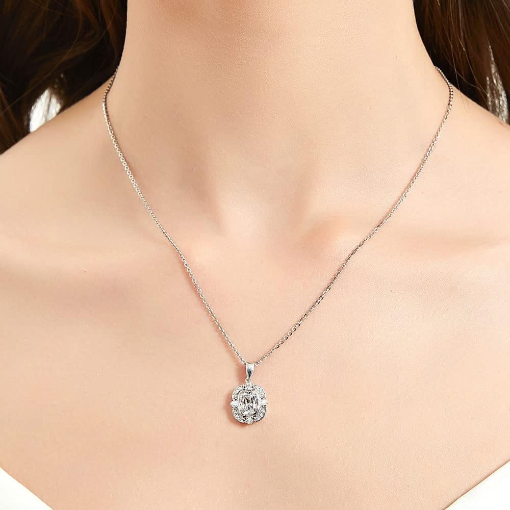 BERRICLE Sterling Silver Vintage Inspired Art Deco Cubic Zirconia CZ Pendant Necklace for Women, Rhodium Plated 18 inch - Image 3