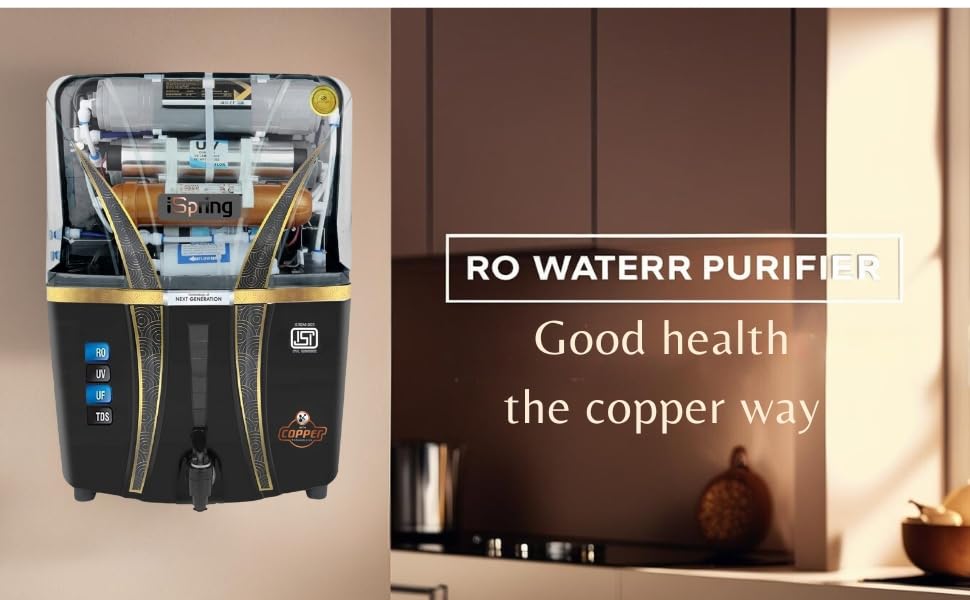 Image of iSpring Mineral RO+UV+UF 12 Liter RO + UV + TDS ADJUSTER Water Purifier With Copper Charge Technology Black & Copper Best For Home and Office (Made In India)