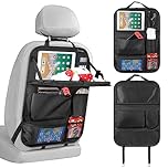 LUCMO Car Organiser Car Seat Organiser, Car Backseat Organiser with Foldable Tray Table for up to 10.5 iPad, 6 Pockets, Kids Toy Storage, Water Proof Back Seat Protector for Kids, Black,1pc
