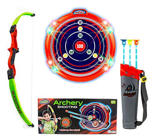 Toysery Bow and Arrow for Kids with LED Flash Lights - Archery Set with 6 Suction Cups Arrows, Target, and Quiver, Practice Outdoor Toys Archery Set for Children Above 6 Years Old (Light Green) Toysery Bow and Arrow for Kids with LED Flash Lights - Archery Set with 6 Suction Cups Arrows, Target, and Quiver, Practice Outdoor Toys Archery Set for Children Above 6 Years Old (Light Green)