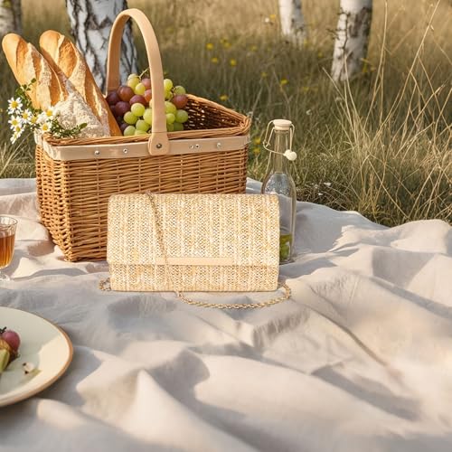 Image of Larcenciel Straw Clutch Purses for Women, Woven Beach Purse w /Chain, Summer Boho Evening Handbag for Wedding, Prom, Vacation