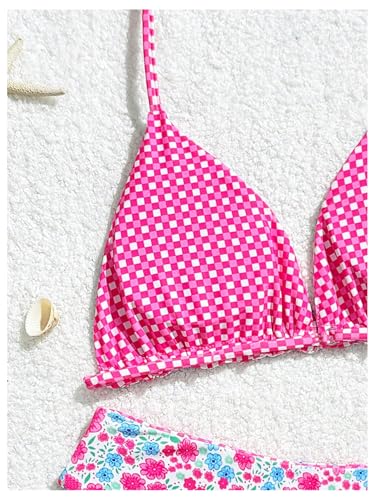 Girl's 2 Piece Swimsuits Floral Gingham Halter Triangle Wireless Bikini Bathing Suit4