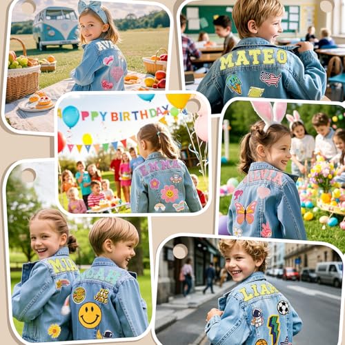 Custom Kids Patch Jean Jacket with Names |1-8 Year Old Birthday Gifts for Toddler Boys Girls Clothes | Personalized Back to School Outfits for Girls Long Sleeve Denim Jacket2