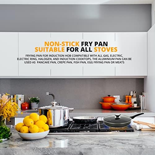 Milosc Non Stick Classic Fry Pan with Lid Induction Pan with Handles Premium Quality Cooking Pan Compatible with Gas & Electric Hob Easy Clean (22 cm)