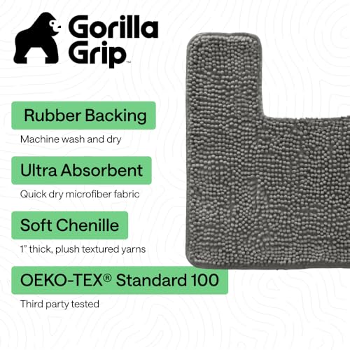 Image of GORILLA GRIP Plush Absorbent Shaggy Chenille Bath Rug Mat for Square Toilet Base with Rubber Backing, Machine Washable Rugs, Soft Microfiber Contour Mats for Toilets, Bathroom Decor, Charcoal