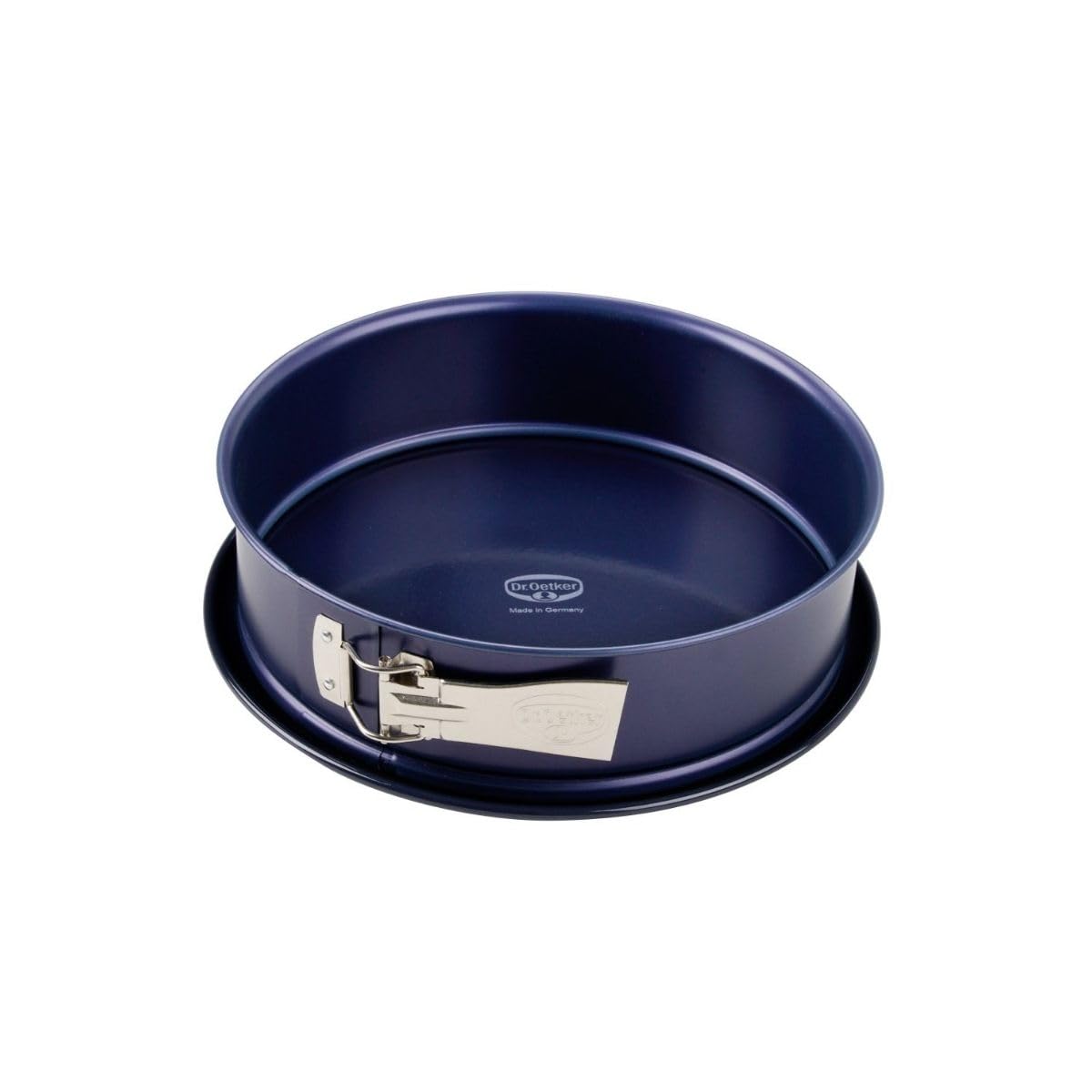 Dr.Oetker 1100 Moule à manqué à charnière de 26 cm étanche, Moule à charnière Fond en émail renforcé, Acier, Email, Bleu, 26 cm