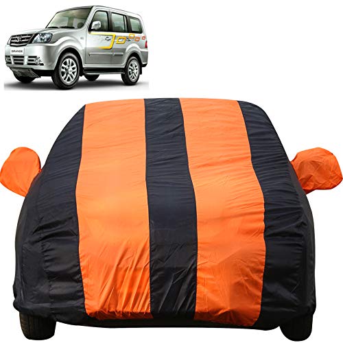 Image of Autofact Car Body Cover for Tata Sumo (Mirror Pocket, Premium Fabric, Triple Stiched, Fully Elastic, Orange /Blue Color)