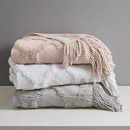 Madison Park Brianne 100% Cotton Tufted Chenille Throw For Couch, Bed Lightweight, Breathable Cover, Luxe Cottage Room Décor Summer Blanket, 50" X 60", Ivory Ogee #TOP6