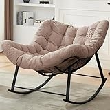Mangodan Oversized Rocking Chair Indoor, Lounge Chair with Cushion, Papasan Rocking Chair Outdoor,Comfy Reading Chairs for Bedroom, Patio Egg Rocker Chairs, Garden, Living Room, Lawn, Khaki