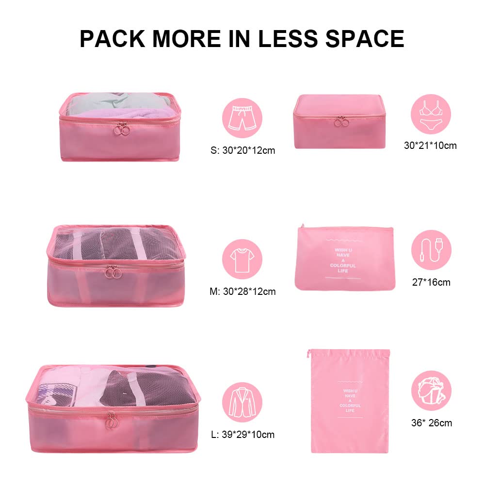 OSDUE Organizer Valigie, 6 Pezzi Sistema di Cubo di Viaggio, Separatori Buste Viaggio Travel Organizer, Abbigliamento Intimo Calzature Organizzatori Sacchi Valigia di Stoccaggio Set