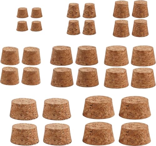 32 Stück Kegelförmige Korken Set 8 Größen Korkenstöpsel Korken Flaschenkorken Holz Kork Weinflasche Korkstopfen Versiegelte Ersatzkorken Kork Zum Basteln für Weinflaschen Glasflaschen Einmachgläser