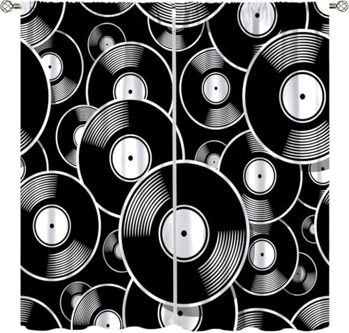 Rideau 3D en polyester disques rétro pour salon et chambre