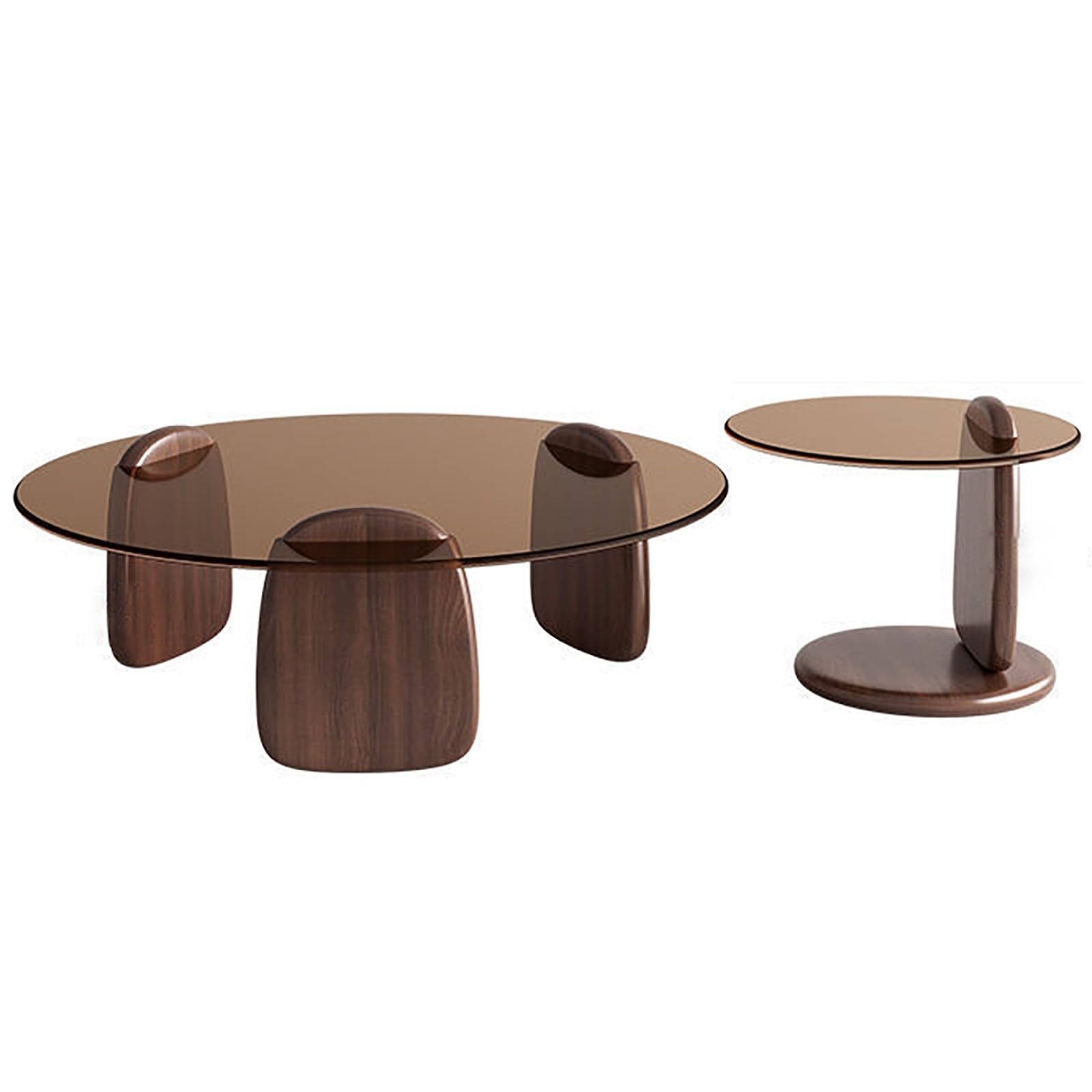 Table basse ronde en verre trempé de 80 cm avec pieds en bois massif