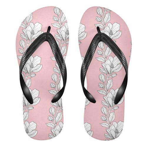 Magnolia Pink Flower Flip Flops for Beach Thong Sandals Anti-slip Lightweight Flat Slippers for House Indoor Outdoor