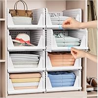 caktraie Faltbarer Schrank-Organizer – 8 Stück, stapelbare Aufbewahrungsboxen, Kunststoff-Aufbewahrungskorb, faltbare Schrankaufbewahrung für Kleiderschrank, Küche, Badezimmer, Weiß