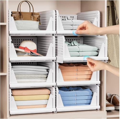 caktraie Lot de 8 Rangement Vetement, Organisateur Armoire Vetement Tiroir, Boite Rangement Plastique Empilable pour Placard, Chambre à Coucher, Salle de Bain,...