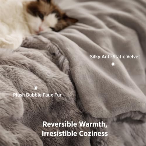 Image of Bedsure GentleSoft Bubble Faux Fur Blankets Queen Size, Fluffy Fuzzy Queen Blanket for Bed, Soft Cozy Faux Fur Bedding for Winter, Thick Warm Plush Bed Cover, Tie-dye Brown, 90x90