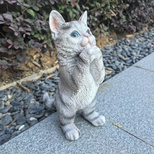 Estatua decorativa gato gris para jardín exterior miniatura 1