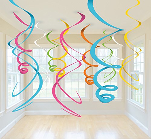 Image of Party Swirl Decorations, Black and Gold Foil Ceiling Hanging Swirl Decoration, Whirls Decorations for Birthday | Wedding | Anniversary | Graduation Party Supplies, Pack of 20