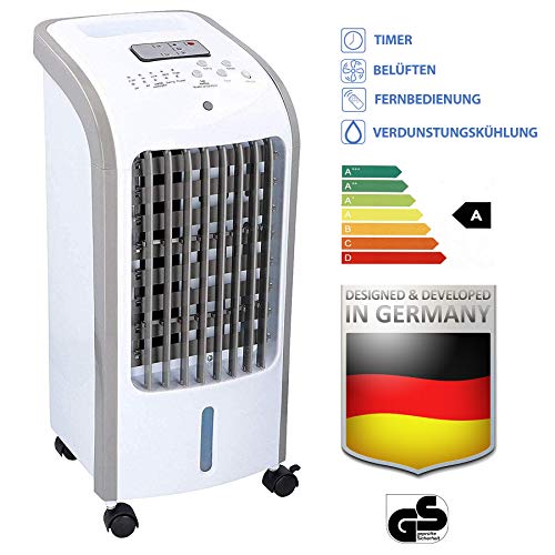 JUNG TV06 Ventilator mit Raumluftbefeuchter + Fernbedienung, 2in1 Lüfter ENERGIESPAREND, Standventilator mit Luftfilter + Timer 7,5Std, Bodenventilator leise,max.60 dBA, Luftkühler, Oszillierend