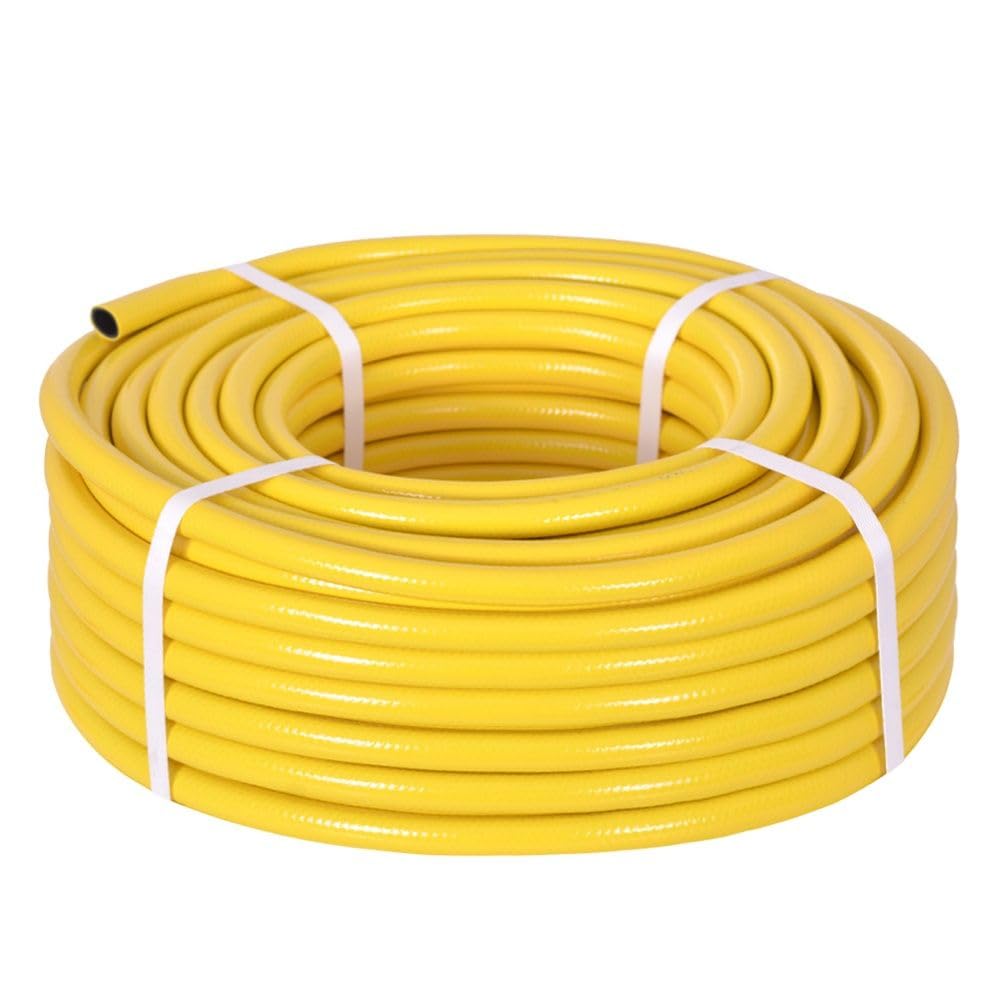 50M - Garden Hose Pipe Reel Reinforced 5 Layer Tough Anti Kink - Outdoor HOSEPIPE - with OR Without Green Jem 7 Dial Spray Gun and Fittings Set (50 METRE Hose and Gun)