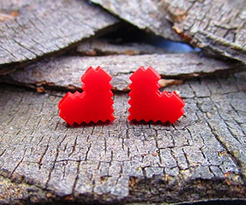 Pixel Heart Earrings, Stainless Steel Stud Earrings, 8 Bit Video Game, Chunky Big Red Heart Studs #TOP1