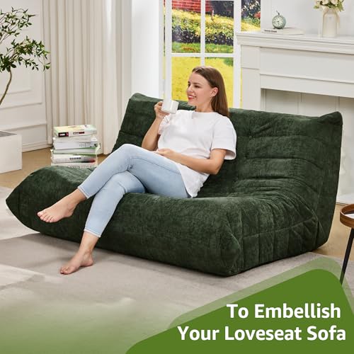 Image of Hobestluk Large Bean Bag Chair Faux Fur BeanBag Couch for Living Room | Green Chenille, Loveseat,Ergonomic Design,Memory Foam,Anti-slip Bottom,No Assembly Required,Decorative Style for Living Room