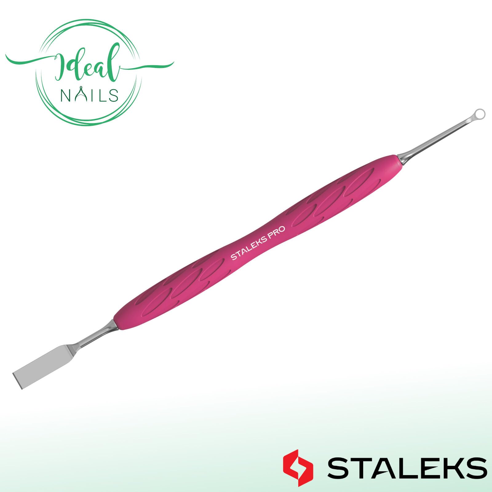 STALEKS Pro UNIQ Cuticle Pusher Double Manicure Instrument with Silicone Grip GUMMY (Ring and Flat Straight Slider) PQ-11/1 - Image 2