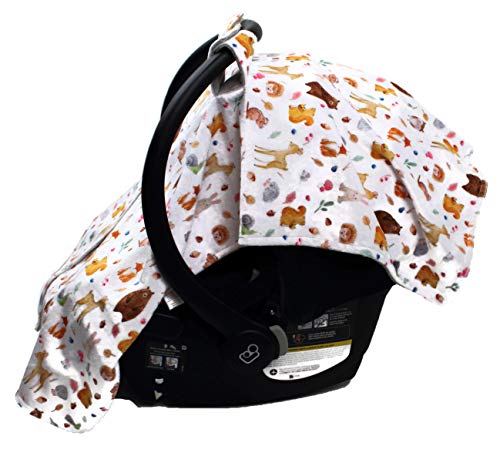 Image of Dear Baby Gear - Baby Car Seat Canopy - Infant Car Seats Covers - Carseat Canopies for Boys & Girls - Toddler Carseat Cover w /Snap Opening (Dainty Forest Animals Nuts and Berries, Light Gray 40 inchx30 inch)
