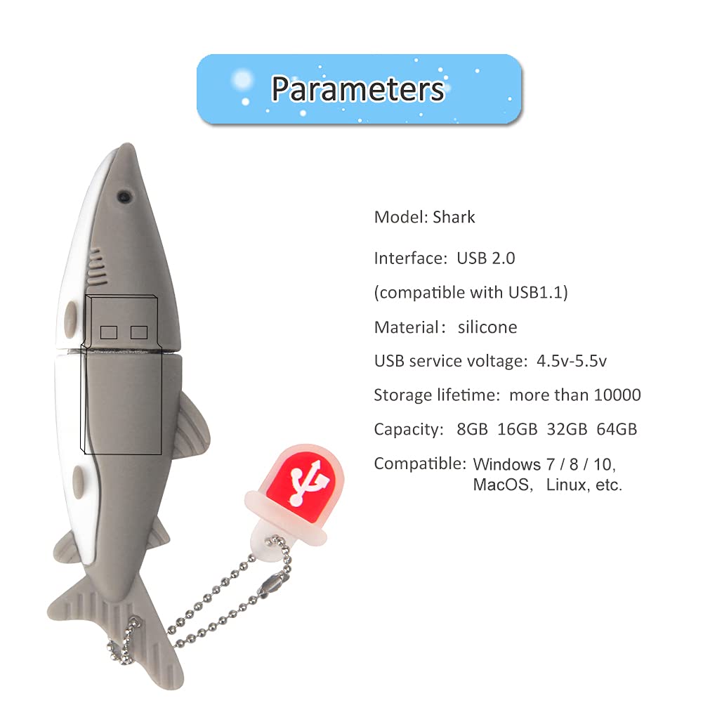 Unidad flash USB de 32 GB con forma de tiburón gris con forma de memoria USB USB 2.0 para almacenamiento externo de datos 4