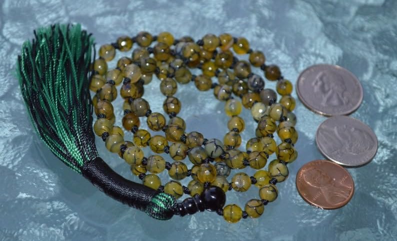 Cuentas Mala de piedra de ágata verde, 108 Mala collar, mala anudada, collar WWG, joyería de yoga, cuentas de meditación, joyería espiritual, joyería bohemia, 34inch, Gema