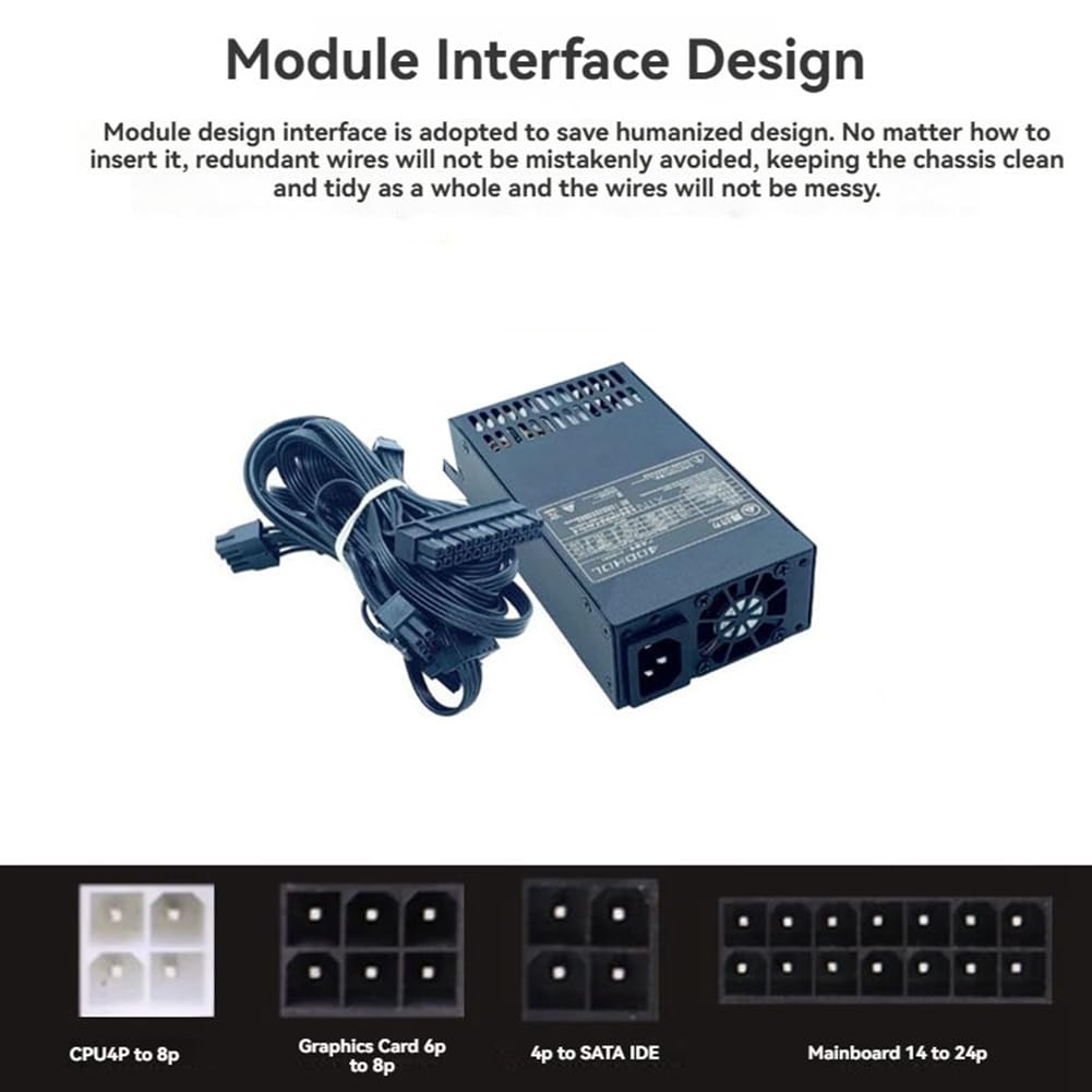 Fuente de Alimentación Modular ATX de 400 W, Fuente de Alimentación con Módulo Flex y Bajo de Ruido para Chasis de Computadora Pequeños de 1U (Flex ITX)
