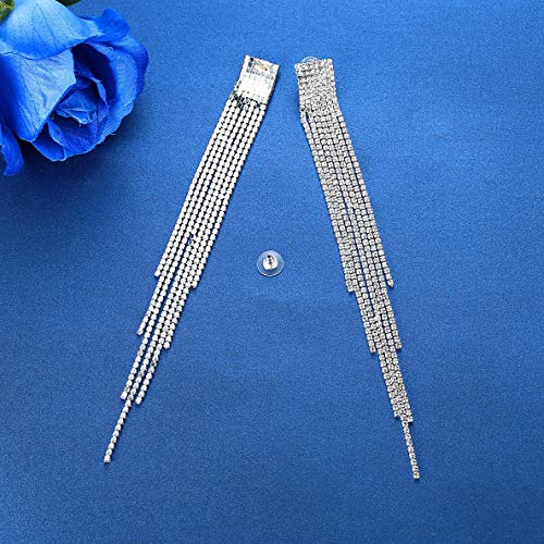 Mecresh Silver Crystal Long Tassels Dangle Earrings Sparkling Rhinestone For Wedding (B-Long Tassels) #TOP4