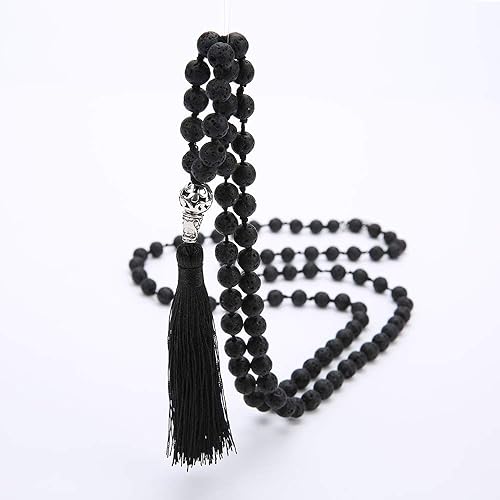 Miniatura 2 de BALIBALI Collar de 108 cuentas de mala piedras semipreciosas collar de meditación con 108 nudos a mano collar de borla con cuentas de Japa Mala con