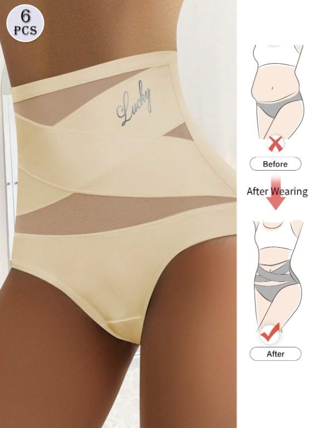 Set of 6 Women's High-Waisted Triangle Panties – Comfortable Tummy Control Fit
