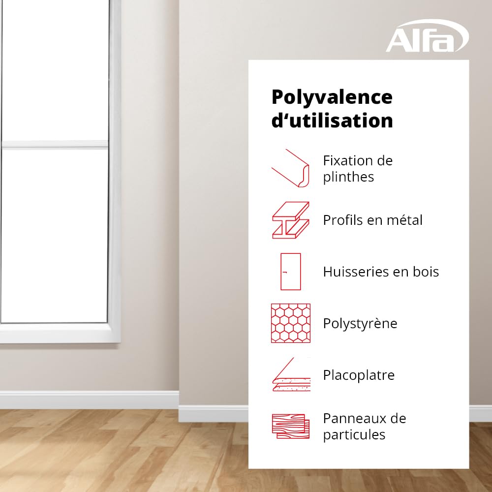 Alfa Colle pour plinthes – Fixation extrême 130 kg/m² – 4 pièces