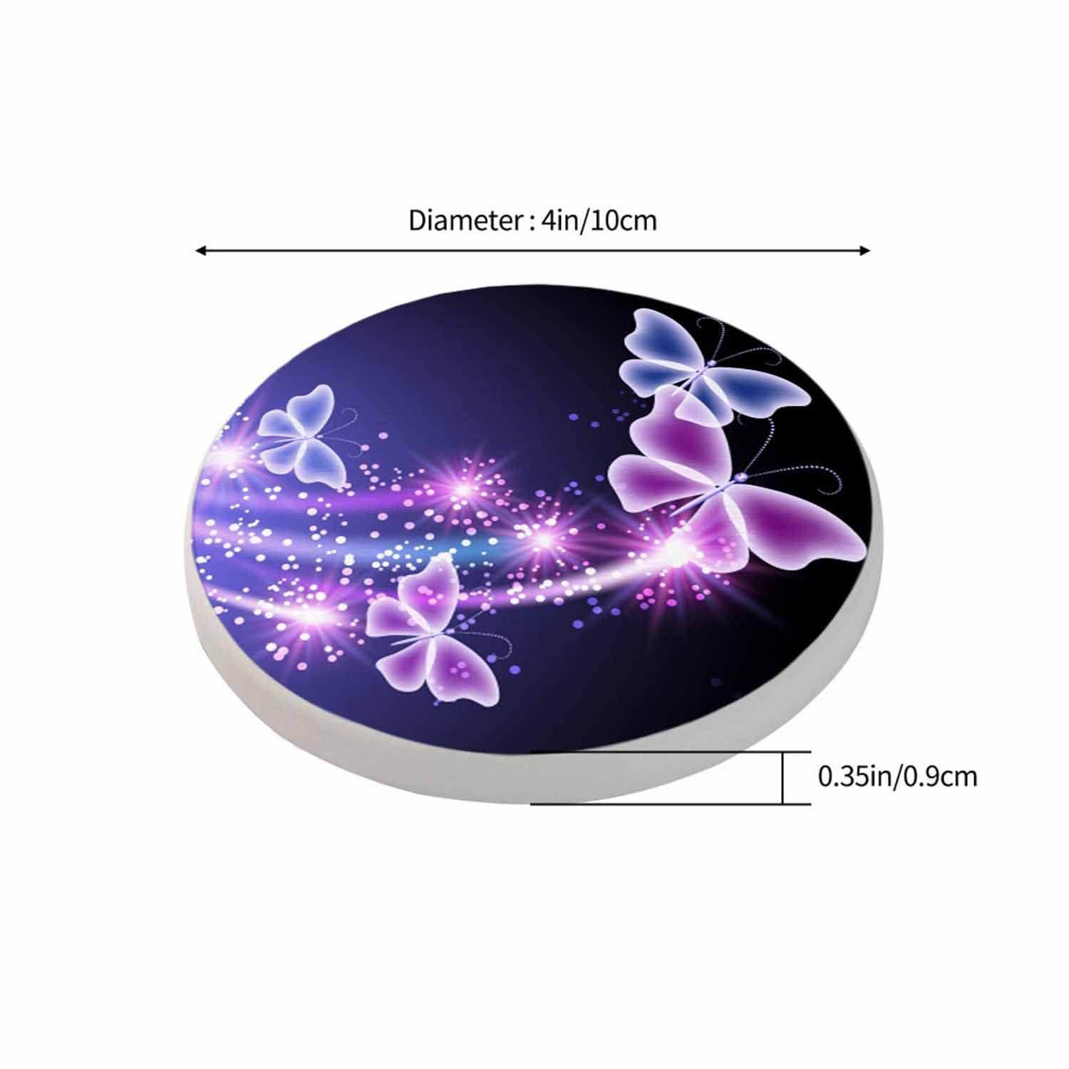 Pznen Flowers and Butterfly Drink Coasters Modern Beautiful Fly Animal Shine in Dark Housewarming Presentss for New Home Present for Friends,2 Pcs,4 X 4 X 0.35 Inches for Men Women