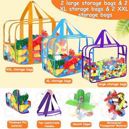 Image of 6 Color Toy Storage Bags with Labels, Reusable Clear PVC Board Game Storage, Travel Waterproof Organizer Bags with Zipper Large Capacity (L, XL, XXL)
