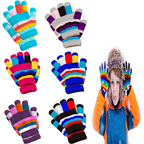 6 paires Tricotés D’Hiver D’Enfants Gants,Enfant Gants Plein Doigts Gants de Doigts Extensibles,Tricotés D’Hiver D’Enfants Gants, Mitaines D'Hiver Enfant, Gants Plein Doigts Gants D’Enfants Unisex Cover