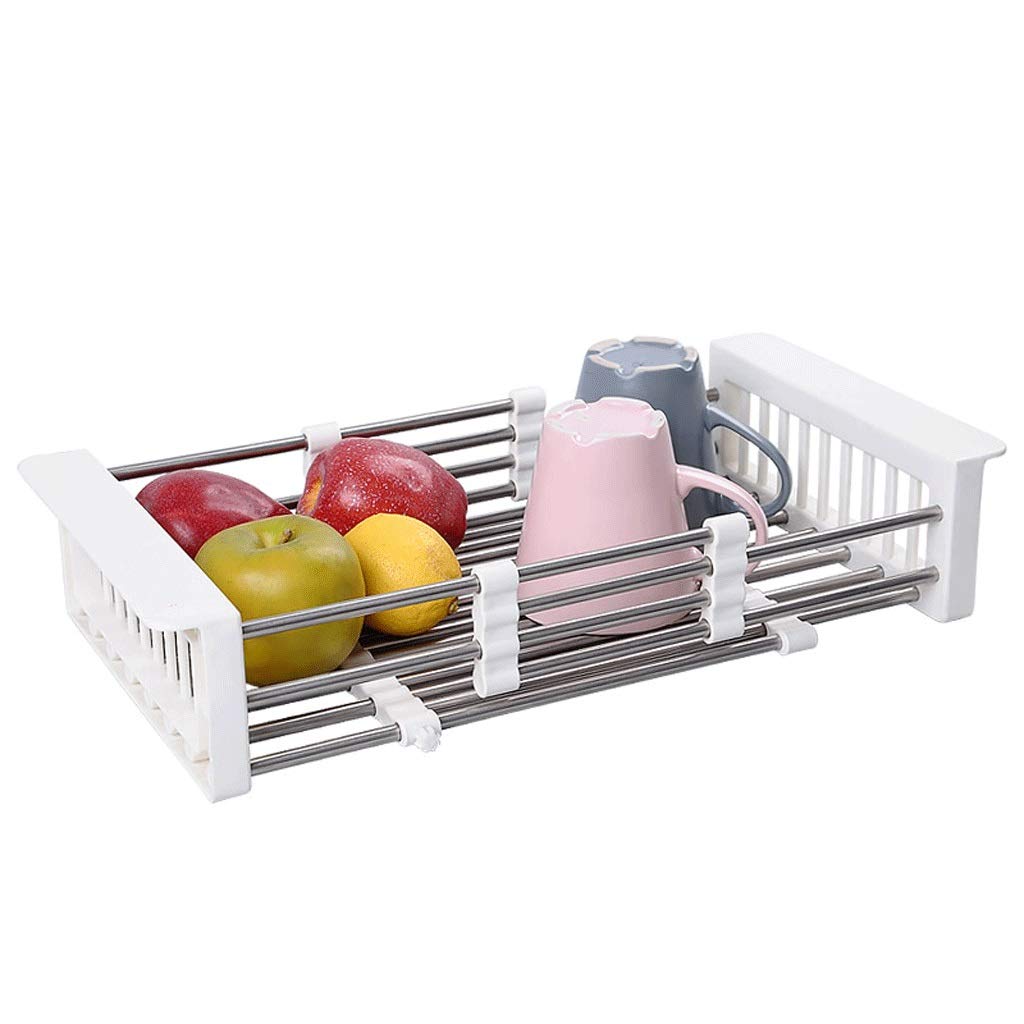 Scolapiatti in Acciaio da Cucina Semplice, Acciaio Inossidabile e, plastica Bianca