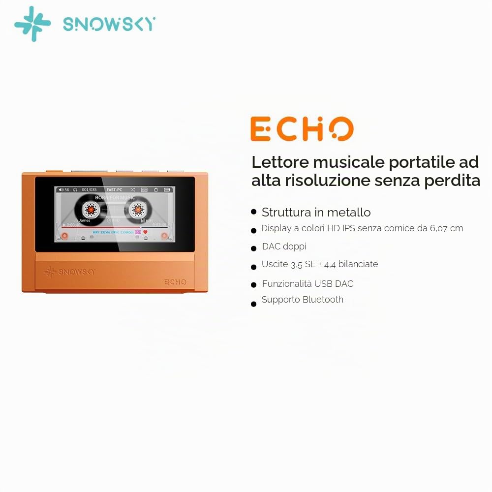 FiiO Echo Retro Hi-Res lettore audio digitale, lettore musicale Bluetooth con doppio DAC, uscita bilanciata da 4,4 mm, schermo a colori, DAP portatile (nero)
