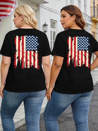 Image of Ithalt Patriotic Plus Size Shirts for Women 250th Anniversary USA Shirts American Flag Tshirt USA Short Sleeve Tops