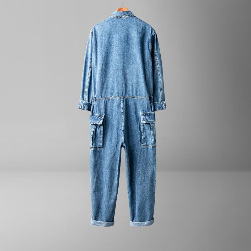 Mono americano vintage azul de mezclilla resistente con bolsillos 4