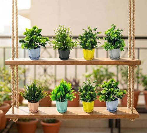 Image of Dekorly Artificial Potted Plants, Artificial Plastic Eucalyptus Plants Small Indoor Potted Houseplants, Small Faux Plants for Home Decor Bathroom Office Farmhouse (Round Multicolor-8)