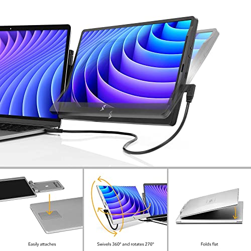 Sidetrak Swivel 14” Patented Attachable Portable Monitor For Laptop | Fhd Tft Laptop Dual Screen | Mac, Pc & Chrome Compatible | Fits All Laptops | Powered By Usb-C Or Mini Hdmi (Light Silver) #TOP2