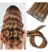 5PCS Clip In Hair Extensions Human Hair Chocolate Brown Mixed Caramel Blonde Balayage Remy Hair 1...