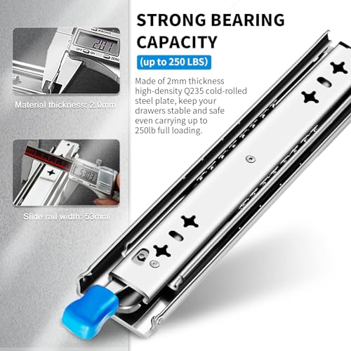 QWEZIX with Lock Heavy Duty Drawer Runners Slides Full Extension 300 350 400 450 500 550 600 650 700 750 800 900 1000 mm Side Mount Ball Bearing Track Guide Glides 115 KG 1 Pair (Width:53mm,450mm) - Image 3