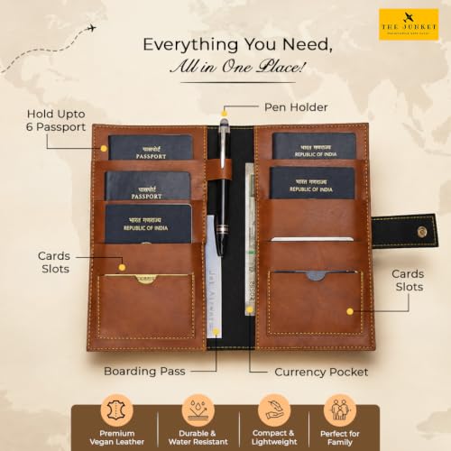 Image of The Junket Passport Holder for Family 4 - Personalized Travel Wallet Organizer, Custom Vegan Leather Passport Cover for Family Trips, Sleek ID & Document Organizer for Travel, (Black 2)