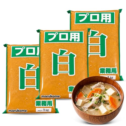 Pasta de sopa de miso, Miso blanco de Marukome, Apto para preparar sopas, guisos y Marinados, Miso Japonés, Producida en Japón con Soja Local, Contiene 3 unidades de 1 Kg